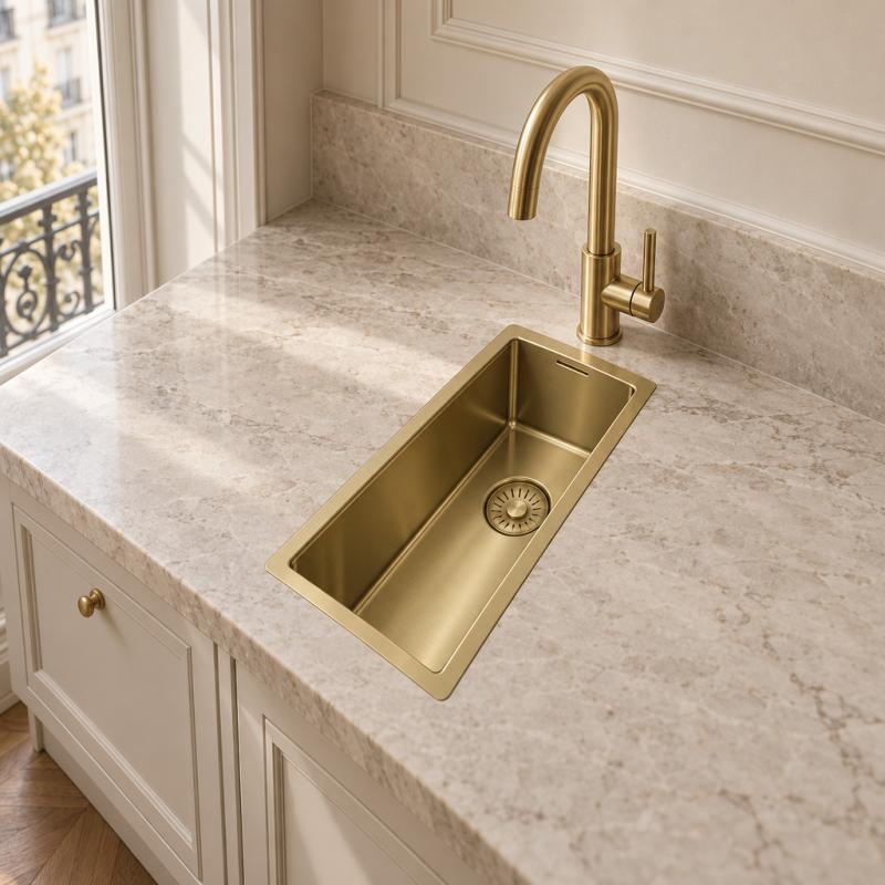 Pure.Sink Comfort kleine PVD Gouden spoelbak 18x40 cm onderbouw, vlakinbouw en opbouw PCM1840-60